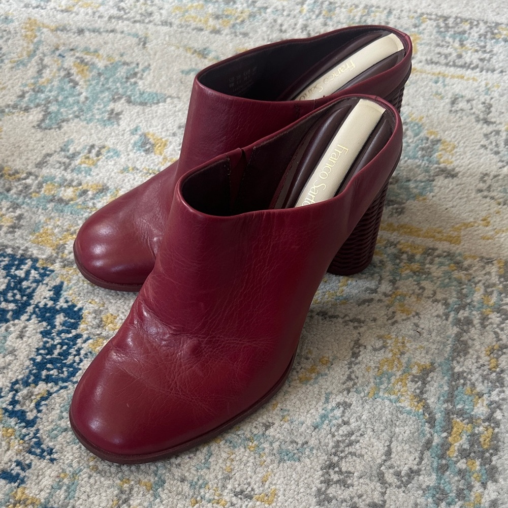 Franco Sarto Burgundy Leather Slip-On Mule Heels